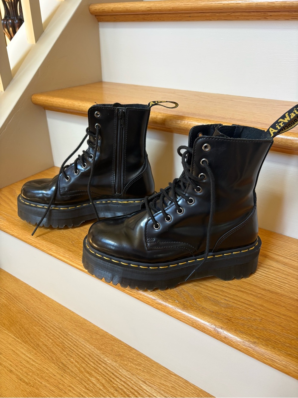 Dr.Martens black patent lace-up platform boots
